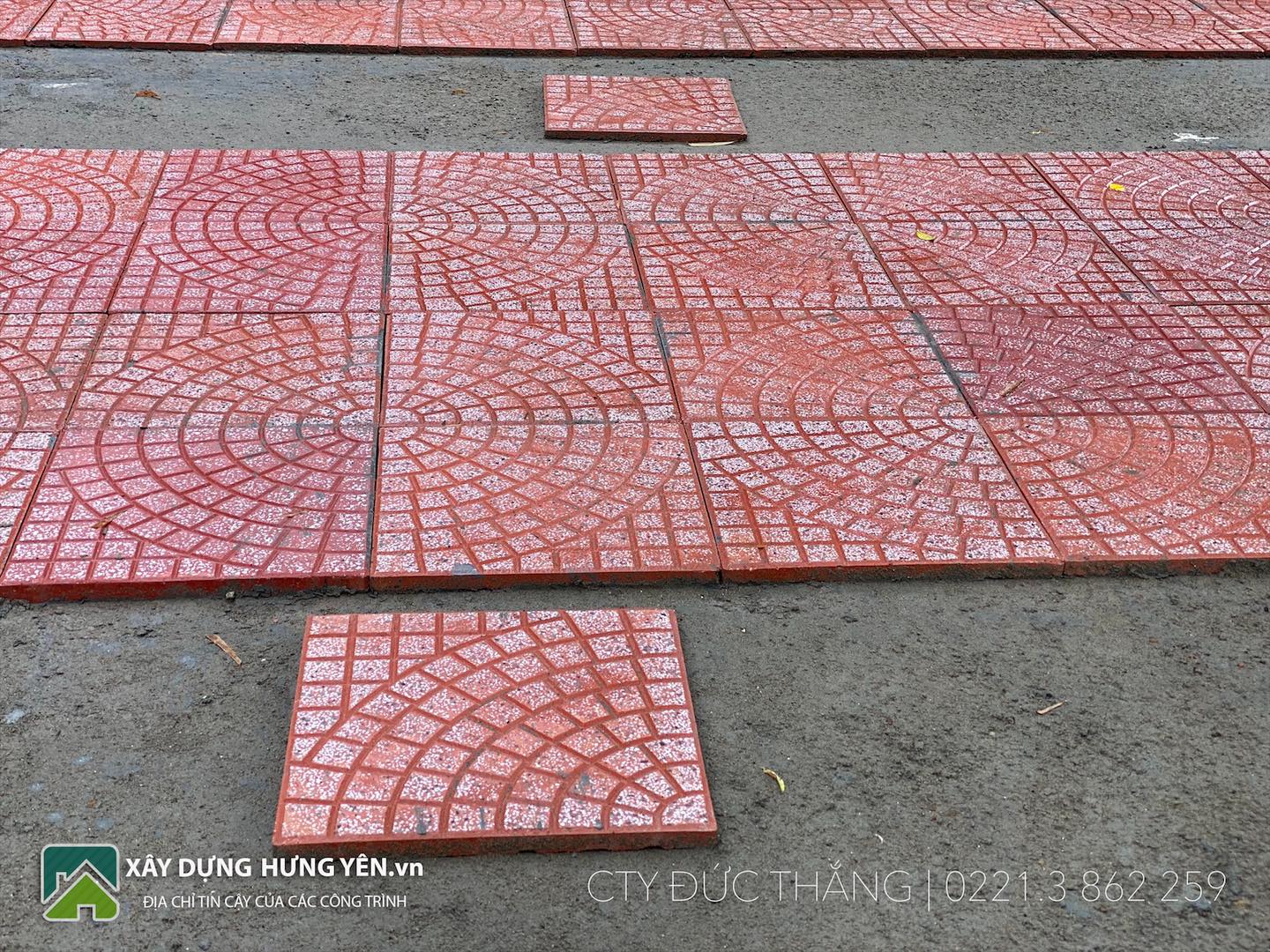 Gạch lát sân vườn 40x40 Terrazzo rẻ quạt đỏ - ghi  tại công trình